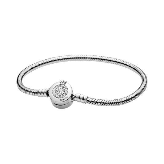 Pulsera Pandora Cadena de Serpiente Corona Brillante Moments en Color Plata - BeJoyasVintage