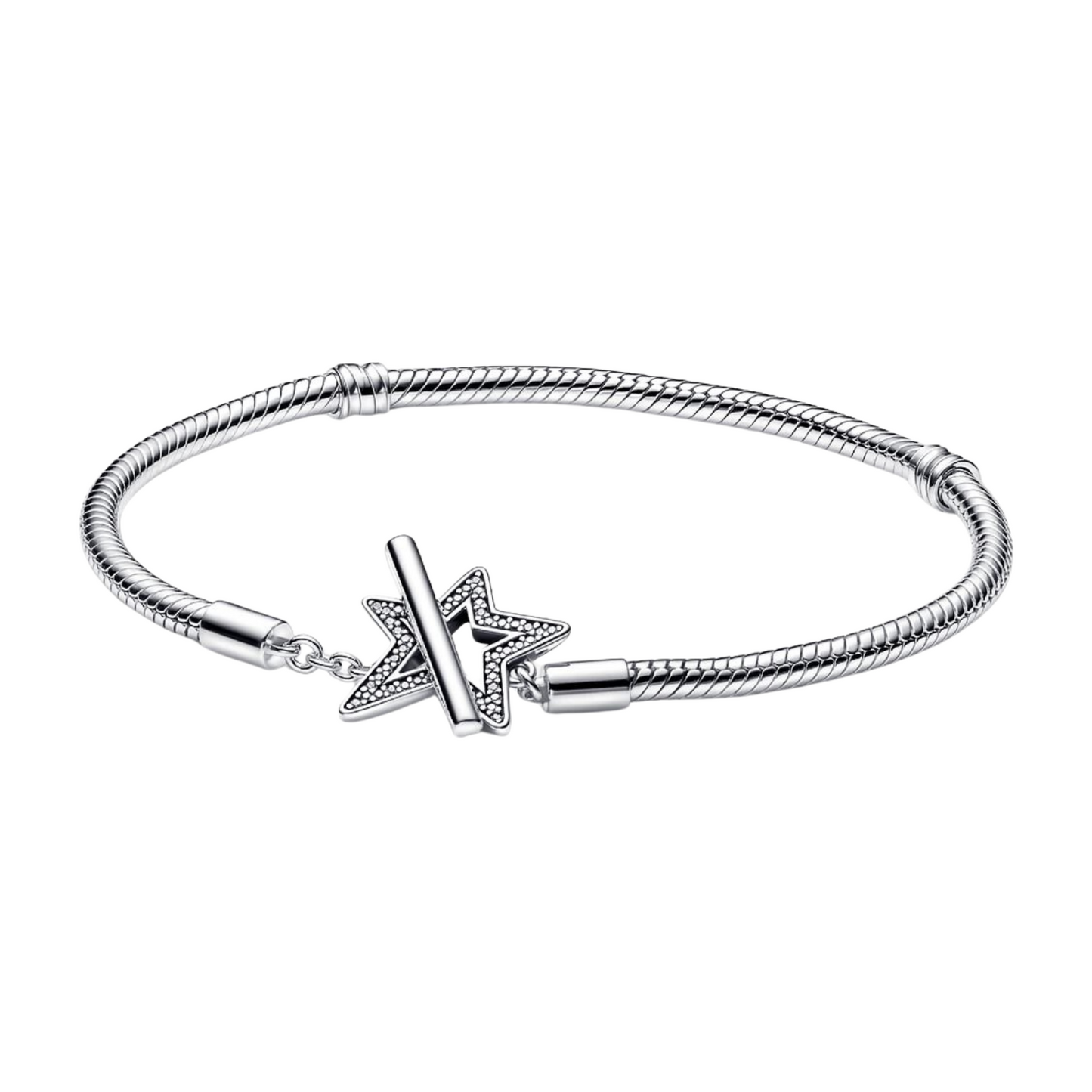 Pulsera Pandora Cadena de Serpiente con cierre en T Estrella Asimétrica - BeJoyasVintage