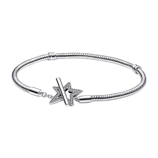 Pulsera Pandora Cadena de Serpiente con cierre en T Estrella Asimétrica - BeJoyasVintage