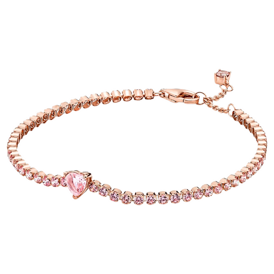 Pulsera Pandora Corazón Brillante en Color Oro Rosa - BeJoyasVintage