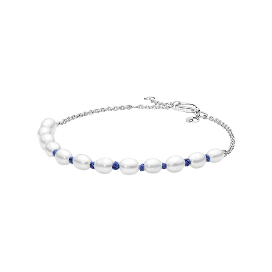 Pulsera Pandora Cordón Azul Con Perlas Cultivadas De Agua Dulce - BeJoyasVintage