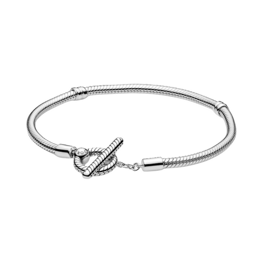Pulsera Pandora Diseño Cadena de Serpiente Plata con Cierre en forma de T - BeJoyasVintage