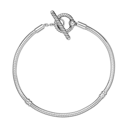 Pulsera Pandora Diseño Cadena de Serpiente Plata con Cierre en forma de T - BeJoyasVintage