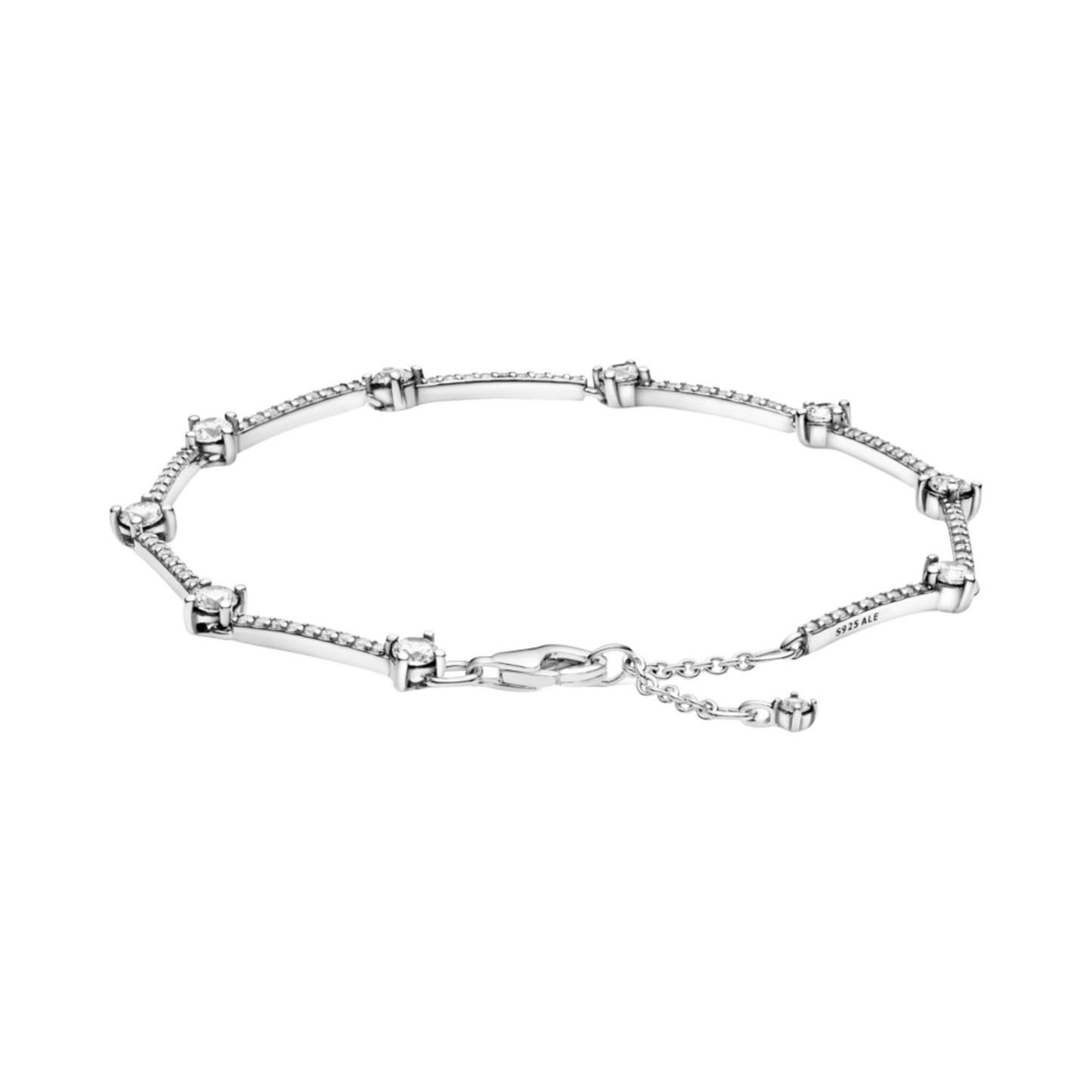 Pulsera Pandora En Plata de Ley Barras Brillantes en Pave - BeJoyasVintage