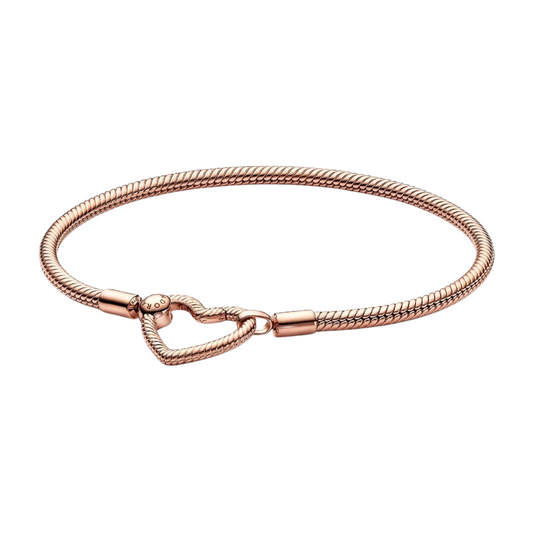 Pulsera Pandora Moments Cadena de Serpiente Cierre Corazón Color Oro Rosa - BeJoyasVintage