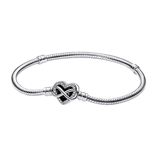 Pulsera Pandora Moments Cadena de Serpiente con Cierre Corazón Infinito Brillante - BeJoyasVintage