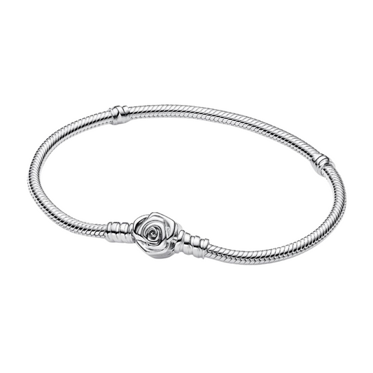Pulsera Pandora Moments Cadena de Serpiente con Cierre Rosa Floreciendo - BeJoyasVintage