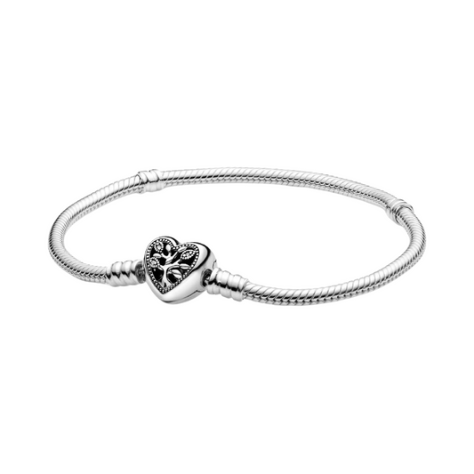 Pulsera Pandora Moments Cadena de Serpiente con cierre de Corazón Familiar - BeJoyasVintage