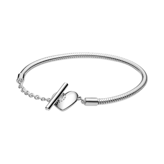 Pulsera Pandora Moments Cadena de Serpiente con cierre en T y corazón En Plata - BeJoyasVintage