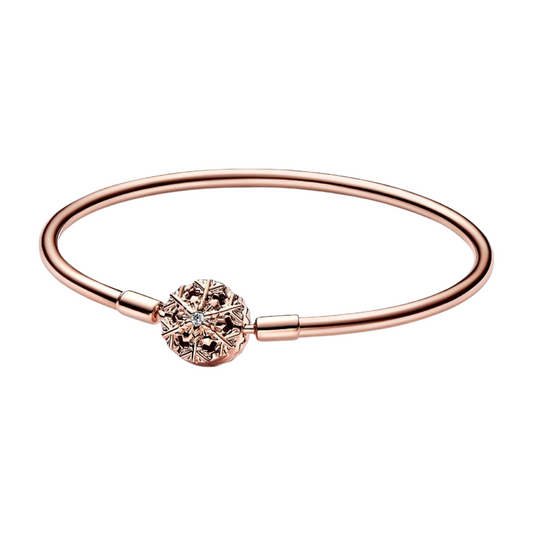Pulsera Pandora Moments Pandora Copo de Nieve Brillante en Color Oro Rosa - BeJoyasVintage