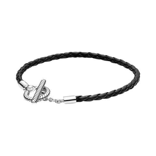 Pulsera Pandora Moments de Cuero Trenzado con Cierre en forma de T - BeJoyasVintage