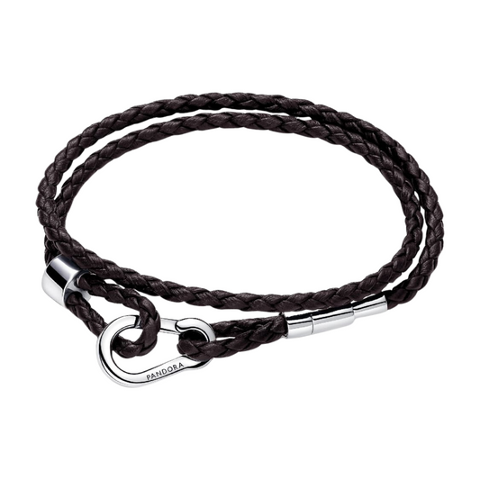 Pulsera Pandora Moments en Cuero Trenzado Doble Marrón - BeJoyasVintage