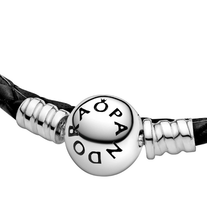 Pulsera Pandora Moments en cuero trenzado doble negro - BeJoyasVintage