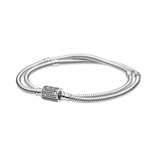Pulsera Pandora Moments en plata de ley Cadena de Serpiente con Cierre Doble Envoltura  - BeJoyasVintage