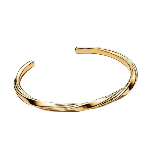Pulsera Pandora Rígida Abierta Entrelazada en Color Oro - BeJoyasVintage