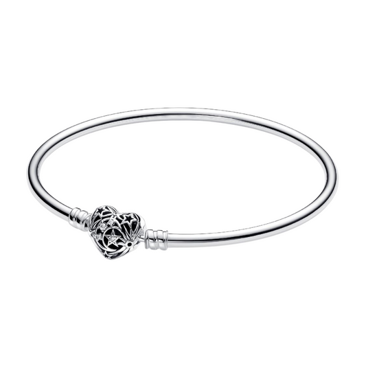Pulsera Pandora Rígida con Cierre de Corazón y Estrellas - BeJoyasVintage