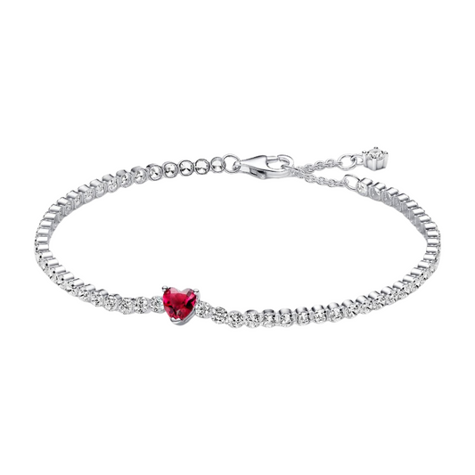 Pulsera Pandora Tenis Corazón Brillante Rojo - BeJoyasVintage