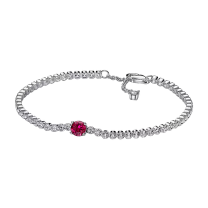Pulsera Pandora Tenis Gema Roja Redonda en Pave - BeJoyasVintage