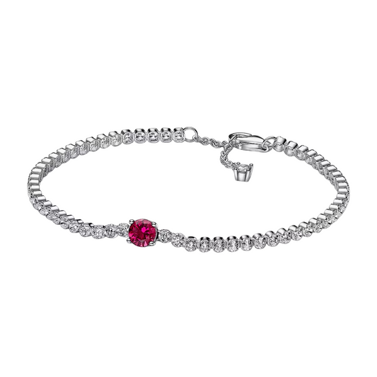 Pulsera Pandora Tenis Gema Roja Redonda en Pave - BeJoyasVintage