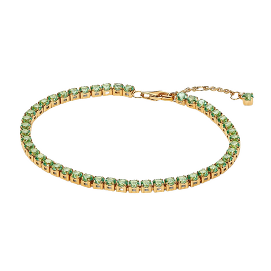 Pulsera Pandora Tenis Verde Brillante con recubrimiento en Color Oro - BeJoyasVintage