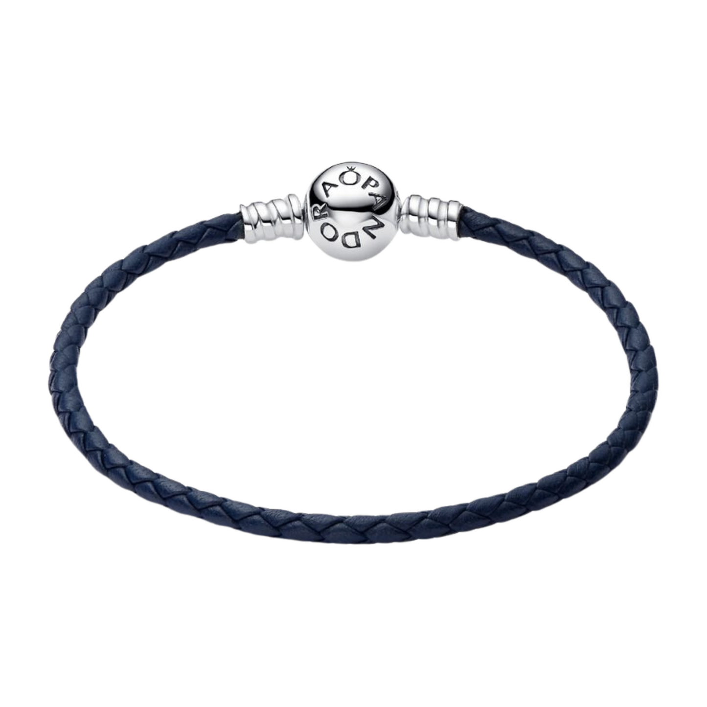 Pulsera Pandora de Cuero Trenzado Azul con Cierre Redondo de Pandora Moments - BeJoyasVintage