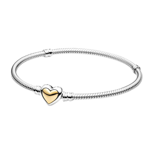Pulsera Pandora de Eslabones Corazón de Color Oro Abovedado - BeJoyasVintage