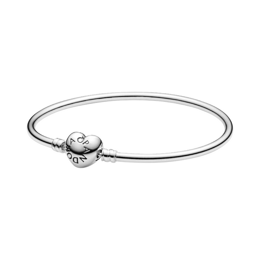 Pulsera Pandora rígida Moments en plata de ley con cierre Corazón para charms - BeJoyasVintage