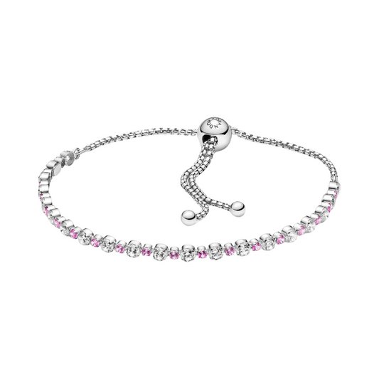 Pulsera Pandora rosa y transparente brillante con cierre deslizante - BeJoyasVintage