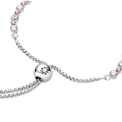 Pulsera Pandora rosa y transparente brillante con cierre deslizante - BeJoyasVintage